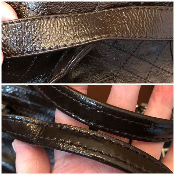 ELLIOTT LUCCA - "Helena" Quilted Brown Patent Cow Leather Satchel/Shoulder Bag - Picture 14 of 16